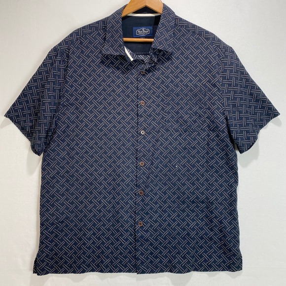 Nat Nast Other - Nat Nast Mens Large Silk‎ Cotton Geometric Print Short Sleeve Button Up Shirt